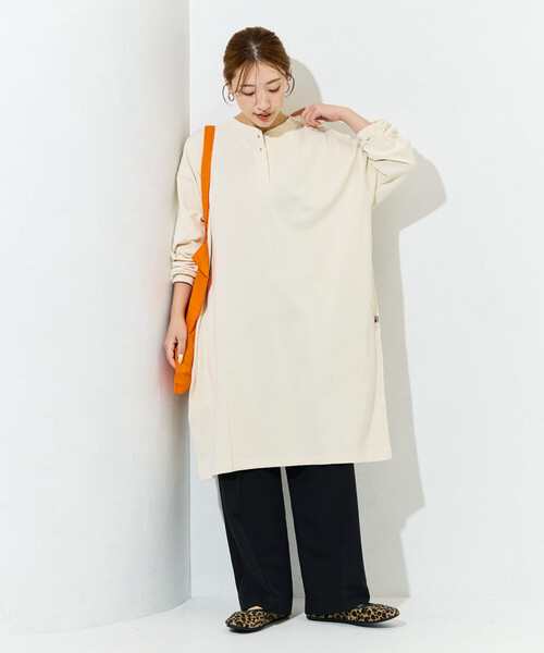 セール】限定展開 USA コットン ヘンリーネック ミニ ワンピース