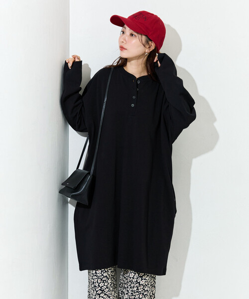 セール】限定展開 USA コットン ヘンリーネック ミニ ワンピース