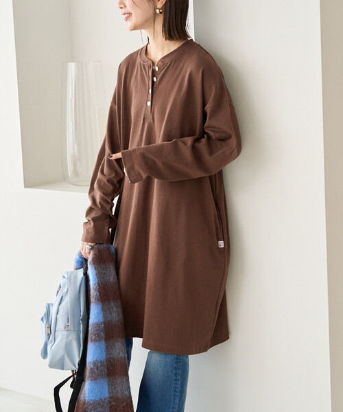 セール】限定展開 USA コットン ヘンリーネック ミニ ワンピース