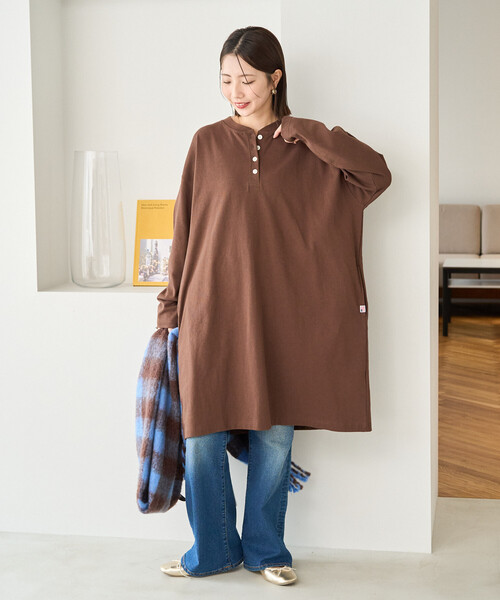 セール】限定展開 USA コットン ヘンリーネック ミニ ワンピース