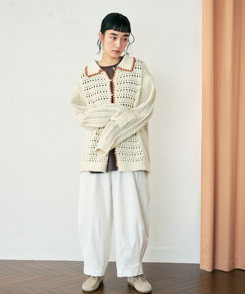 Crisp（クリスプ）の「ステッチアクセントニットカーディガン（カーディガン/ボレロ・レディース・ブラウン/アイボリー・FREE）」の8枚目の写真
