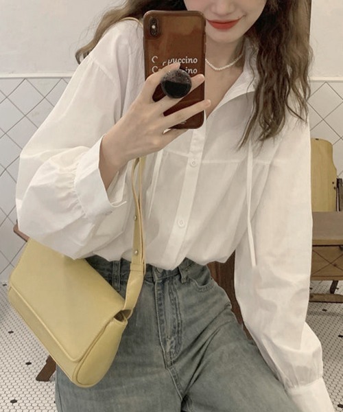 Miniministore(ミニミニストア)の「フリル衿ブラウス 長袖タックシャツ韓国風(シャツ/ブラウス・レディース・カーキブラウン/ホワイト・L/M)」の12枚目の写真