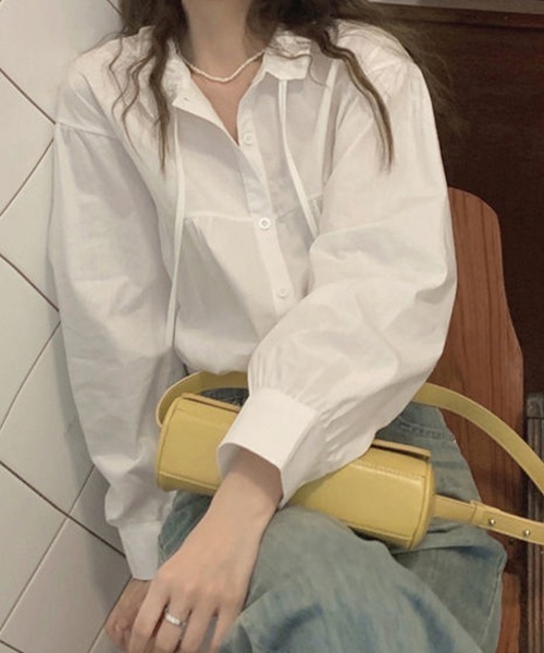 Miniministore(ミニミニストア)の「フリル衿ブラウス 長袖タックシャツ韓国風(シャツ/ブラウス・レディース・カーキブラウン/ホワイト・L/M)」の13枚目の写真