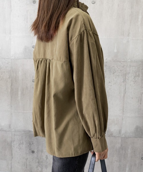 Miniministore(ミニミニストア)の「フリル衿ブラウス 長袖タックシャツ韓国風(シャツ/ブラウス・レディース・カーキブラウン/ホワイト・L/M)」の16枚目の写真