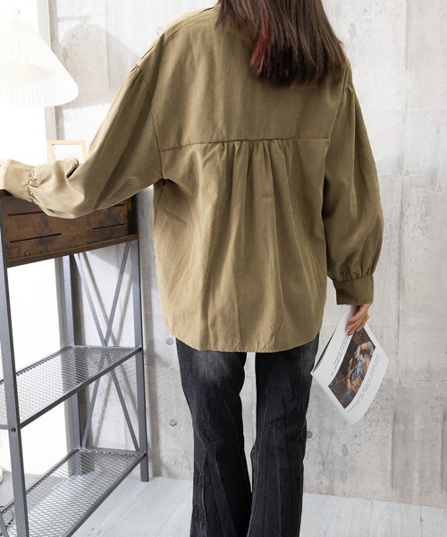 Miniministore(ミニミニストア)の「フリル衿ブラウス 長袖タックシャツ韓国風(シャツ/ブラウス・レディース・カーキブラウン/ホワイト・L/M)」の17枚目の写真
