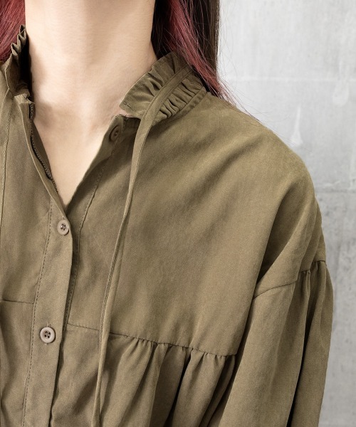 Miniministore(ミニミニストア)の「フリル衿ブラウス 長袖タックシャツ韓国風(シャツ/ブラウス・レディース・カーキブラウン/ホワイト・L/M)」の20枚目の写真