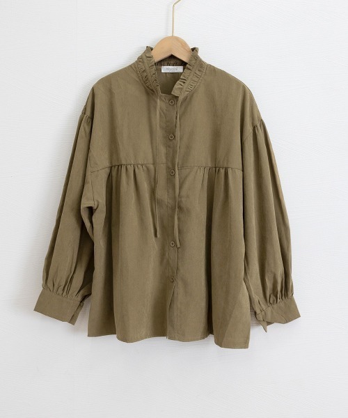 Miniministore(ミニミニストア)の「フリル衿ブラウス 長袖タックシャツ韓国風(シャツ/ブラウス・レディース・カーキブラウン/ホワイト・L/M)」の22枚目の写真