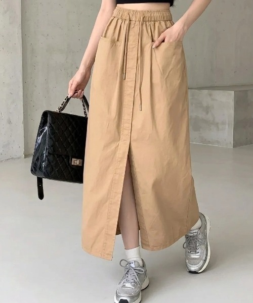 cammie(キャミー)の「ポケット付きフロントスリットスカート(スカート・レディース・ベージュ/カーキ/ブラック・L/M)」の2枚目の写真