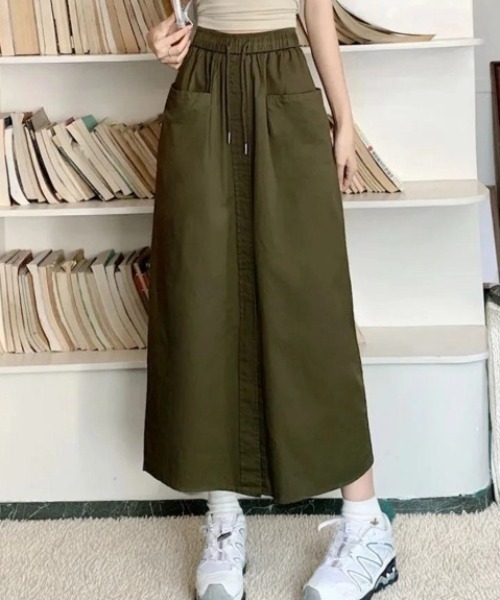 cammie(キャミー)の「ポケット付きフロントスリットスカート(スカート・レディース・ベージュ/カーキ/ブラック・L/M)」の10枚目の写真
