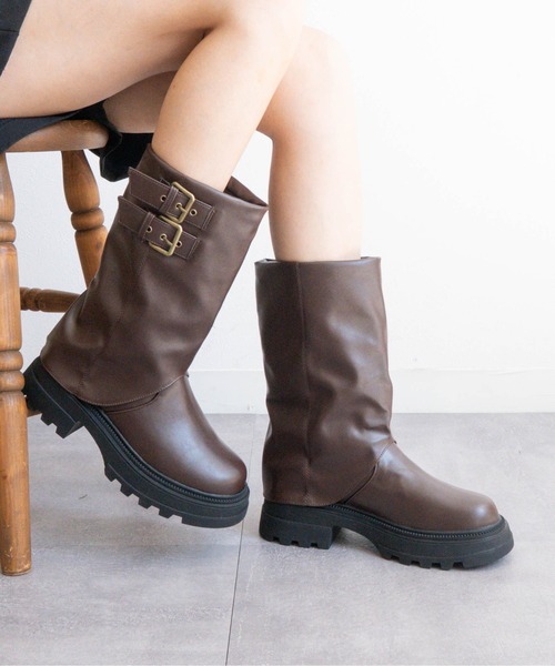 Fabby fabby（ファビィーファビィー）の「エンジニアカバーブーツ（ブーツ・レディース・ブラウン/ブラック・SMALL/MEDIUM/LARGE）」の2枚目の写真