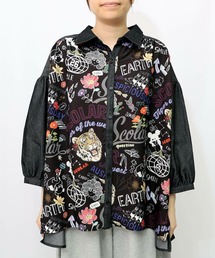 ScoLar(スカラー) タイガー柄切替デニムシャツ