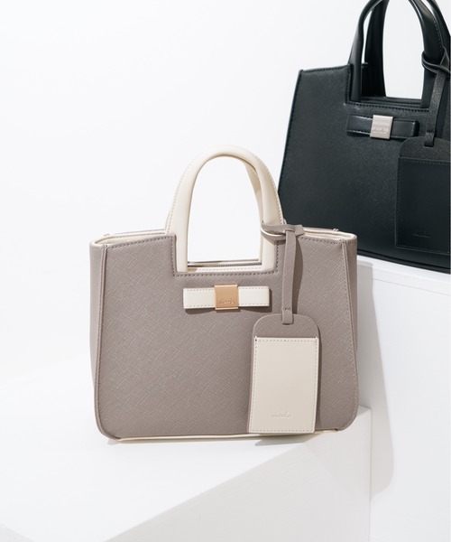 dazzlin(ダズリン)の「【dazzlin / ダズリン】 バレッタリボン カードケース付き ミニトートバッグ(トートバッグ・レディース・ブラック×ホワイト/グレー/ダークブラウン/ブラック/ベージュ・FREE)」の3枚目の写真