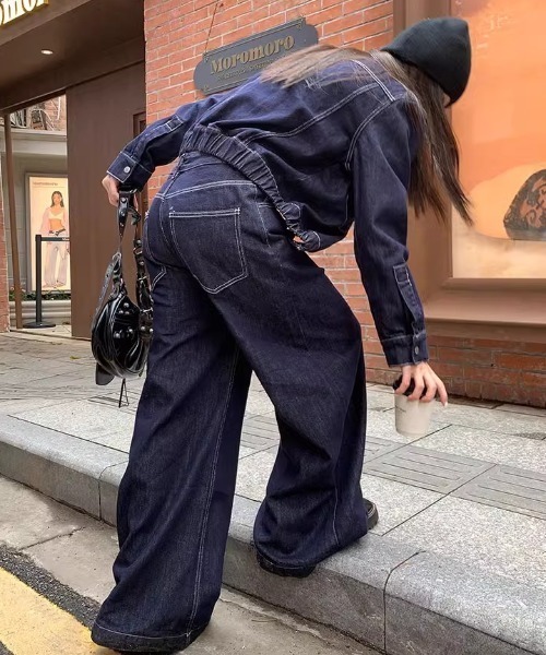 FAVORITO(ファヴォリート)の「デニムショートジャケット+パンツセットアップ(セットアップ・レディース・ダークブルー・M/L/XL/S)」の11枚目の写真