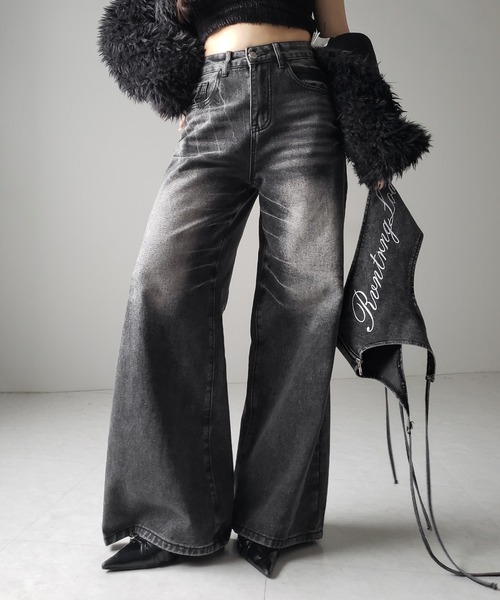 me+em select(ミームセレクト)の「【 2WAY 】レタリングロゴ刺繍ガーターヴィンテージワイドデニム / lettering logo embroidery garter vintage wide denim ※※(デニムパンツ・レディース・ブルー/ブラック・MEDIUM/SMALL/X-LARGE/LARGE)」の16枚目の写真