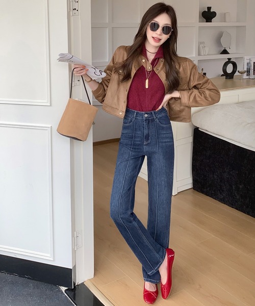 セール】【大きいサイズ有/細見えライン/美脚強調】細見え センター