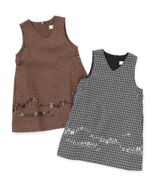 KP（ケーピー）の「音符刺シュウ チェックジャンパースカート（ジャンパースカート・キッズ・ブラック/ブラウン・90cm/110cm/100cm/120cm/130cm/140cm/150cm/160cm）」の3枚目の写真