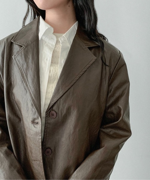 on:nue（オンニュ）の「【on:nue】[着用動画あり！] ヴィンテージフェイクレザージャケット（テーラードジャケット・レディース・ブラウン/ブラック・FREE）」の8枚目の写真
