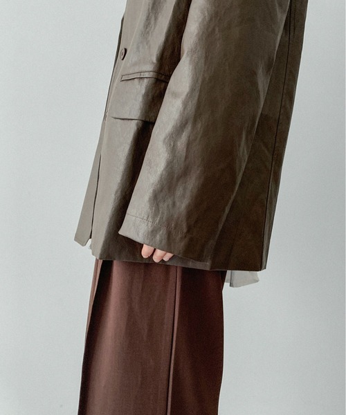 on:nue（オンニュ）の「【on:nue】[着用動画あり！] ヴィンテージフェイクレザージャケット（テーラードジャケット・レディース・ブラウン/ブラック・FREE）」の9枚目の写真