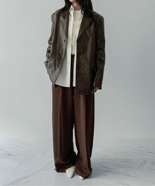 on:nue（オンニュ）の「【on:nue】[着用動画あり！] ヴィンテージフェイクレザージャケット（テーラードジャケット・レディース・ブラウン/ブラック・FREE）」の11枚目の写真