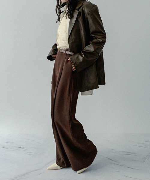 on:nue（オンニュ）の「【on:nue】[着用動画あり！] ヴィンテージフェイクレザージャケット（テーラードジャケット・レディース・ブラウン/ブラック・FREE）」の12枚目の写真