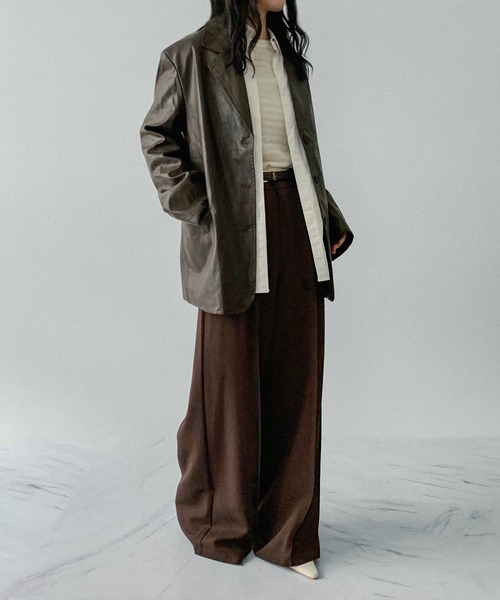 on:nue（オンニュ）の「【on:nue】[着用動画あり！] ヴィンテージフェイクレザージャケット（テーラードジャケット・レディース・ブラウン/ブラック・FREE）」の14枚目の写真