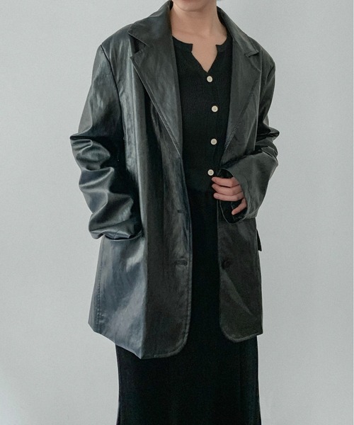 on:nue（オンニュ）の「【on:nue】[着用動画あり！] ヴィンテージフェイクレザージャケット（テーラードジャケット・レディース・ブラウン/ブラック・FREE）」の17枚目の写真