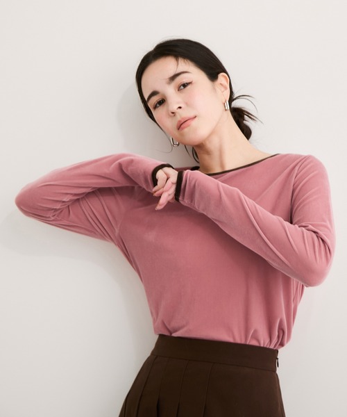 le cercle ADAM ET ROPE'(ルセルクルアダムエロペ)の「シアーベロアパイピングプルオーバー(Tシャツ/カットソー・レディース・ホワイト系その他2/ブラウン系その他/グリーン系その他/ピンク系その他2・FREE)」の1枚目の写真