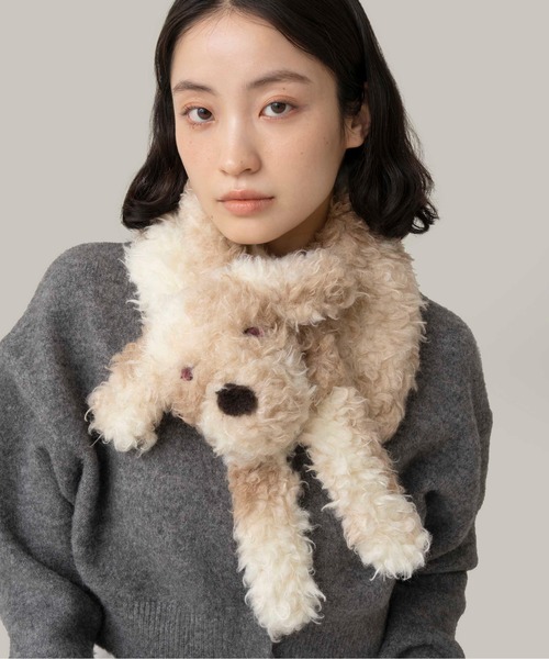 Casselini(キャセリーニ)の「Casselini(キャセリーニ)【AlleyTokyo×Casselini】ボサ犬ちゃんティペット(マフラー・レディース・グレー/ベージュ・FREE)」の2枚目の写真
