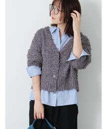 Vネックチュールフリンジカーディガン