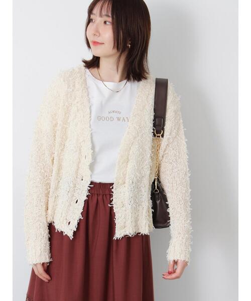 Te chichi TERRASSE（テチチテラス）の「Vネックチュールフリンジカーディガン（カーディガン/ボレロ・レディース・オフホワイト/グレー/ブラック・F）」の2枚目の写真