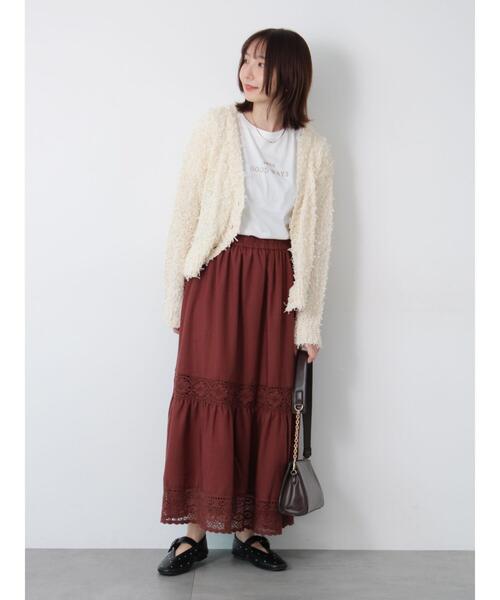 Te chichi TERRASSE（テチチテラス）の「Vネックチュールフリンジカーディガン（カーディガン/ボレロ・レディース・オフホワイト/グレー/ブラック・F）」の12枚目の写真