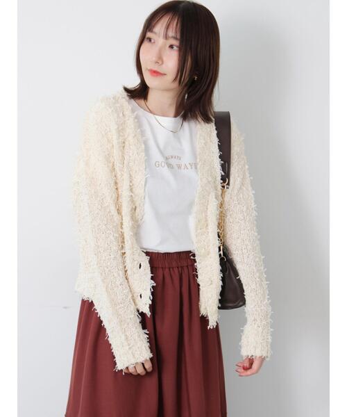 Te chichi TERRASSE（テチチテラス）の「Vネックチュールフリンジカーディガン（カーディガン/ボレロ・レディース・オフホワイト/グレー/ブラック・F）」の13枚目の写真