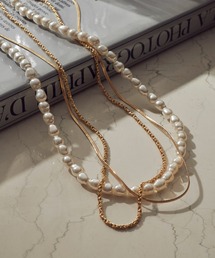 GOLDY（ゴールディ）の「パール × チェーン マルチ レイヤード ロング ネックレス（ネックレス）」