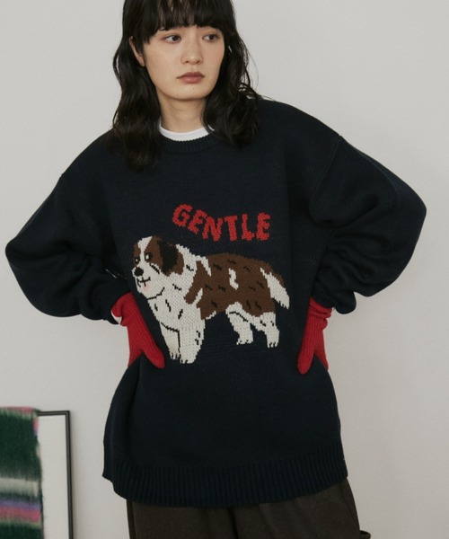 MERLOT（メルロー）の「オーバーサイズジャガードドッグニット（ニット/セーター・レディース・グレー/ネイビー・FREE）」の2枚目の写真