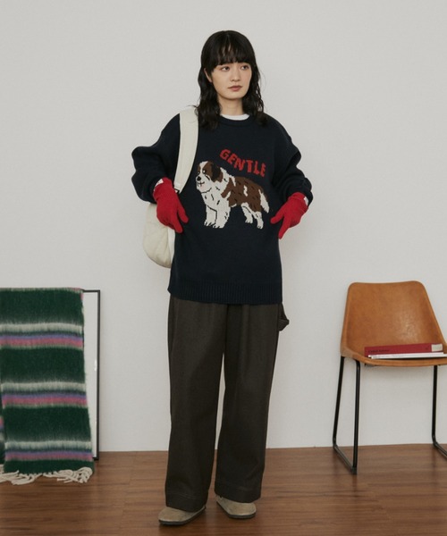 MERLOT（メルロー）の「オーバーサイズジャガードドッグニット（ニット/セーター・レディース・グレー/ネイビー・FREE）」の8枚目の写真