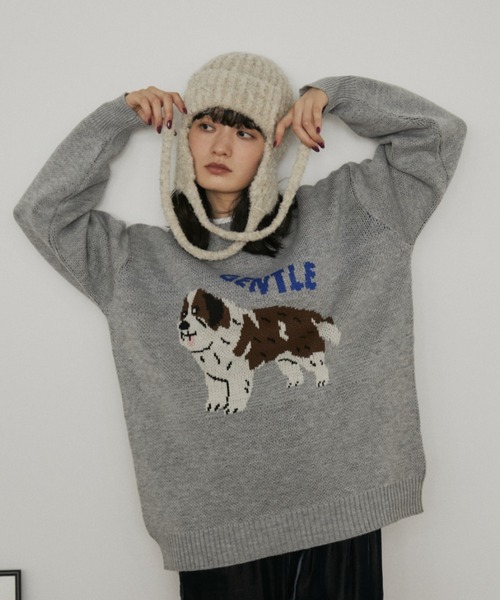 MERLOT（メルロー）の「オーバーサイズジャガードドッグニット（ニット/セーター・レディース・グレー/ネイビー・FREE）」の12枚目の写真
