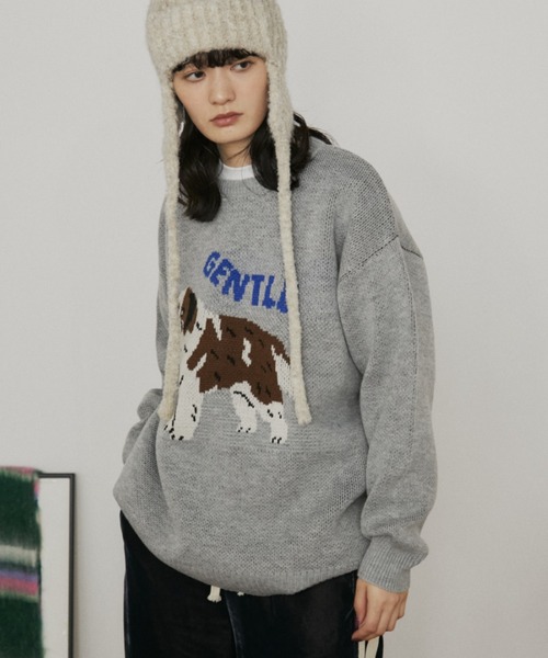 MERLOT（メルロー）の「オーバーサイズジャガードドッグニット（ニット/セーター・レディース・グレー/ネイビー・FREE）」の13枚目の写真