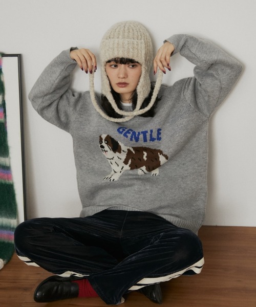 MERLOT（メルロー）の「オーバーサイズジャガードドッグニット（ニット/セーター・レディース・グレー/ネイビー・FREE）」の15枚目の写真