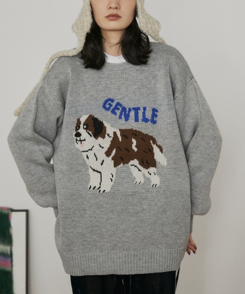 MERLOT（メルロー）の「オーバーサイズジャガードドッグニット（ニット/セーター・レディース・グレー/ネイビー・FREE）」の11枚目の写真