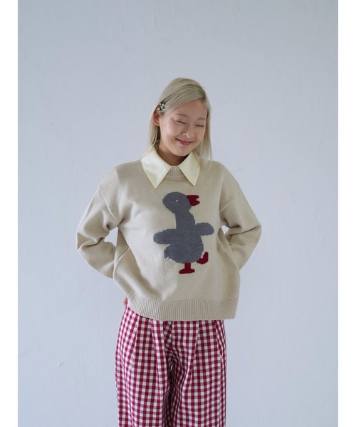 Uenui（ウニュイ）の「duck knit sweater（ニット/セーター・レディース・グレー/アイボリー・FREE）」の4枚目の写真