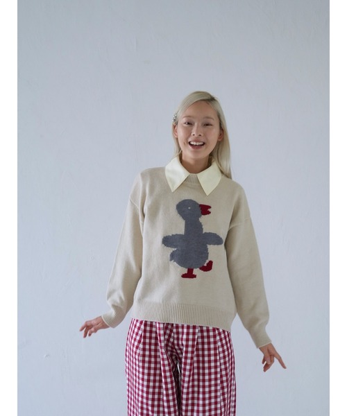 Uenui（ウニュイ）の「duck knit sweater（ニット/セーター・レディース・グレー/アイボリー・FREE）」の6枚目の写真