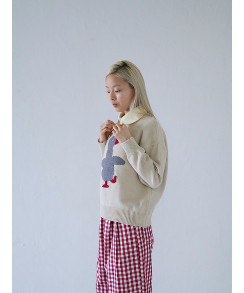 Uenui（ウニュイ）の「duck knit sweater（ニット/セーター・レディース・グレー/アイボリー・FREE）」の7枚目の写真