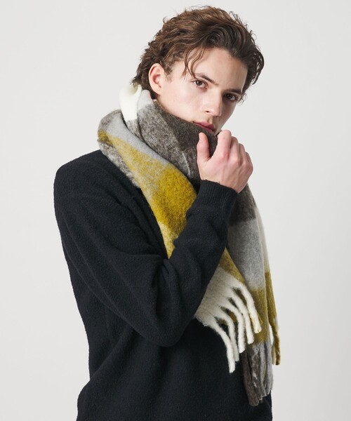 BEAUTY&YOUTH UNITED ARROWS（ビューティーアンドユースユナイテッドアローズ）の「ブラッシュド ブロックチェック マフラー（マフラー・メンズ・ダークオレンジ/ロイヤルブルー/マスタード・FREE）」の3枚目の写真