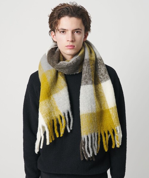 BEAUTY&YOUTH UNITED ARROWS（ビューティーアンドユースユナイテッドアローズ）の「ブラッシュド ブロックチェック マフラー（マフラー・メンズ・ダークオレンジ/ロイヤルブルー/マスタード・FREE）」の5枚目の写真