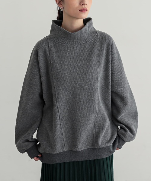 n'OrLABEL(ノアールレーベル)の「ハイネックワッフルドルマンカットソー(Tシャツ/カットソー・レディース・杢グレー/ブルー/ブラック・FREE)」の3枚目の写真