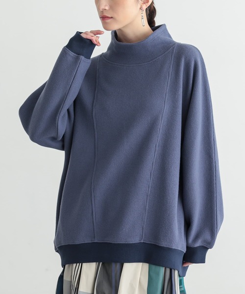 n'OrLABEL(ノアールレーベル)の「ハイネックワッフルドルマンカットソー(Tシャツ/カットソー・レディース・杢グレー/ブルー/ブラック・FREE)」の1枚目の写真