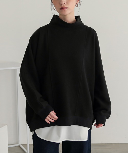 n'OrLABEL(ノアールレーベル)の「ハイネックワッフルドルマンカットソー(Tシャツ/カットソー・レディース・杢グレー/ブルー/ブラック・FREE)」の2枚目の写真