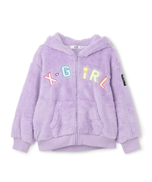 X-girl Stages（エックスガールステージス）の「【TBSドラマ フェイクマミー 着用アイテム】ロゴアップリケ刺しゅうフラッフィージップパーカー（パーカー・キッズ・ブラック/カラフル/ラベンダー・80ｃｍ/110cm/120cm/130cm/140cm/90cm/100cm）」の3枚目の写真