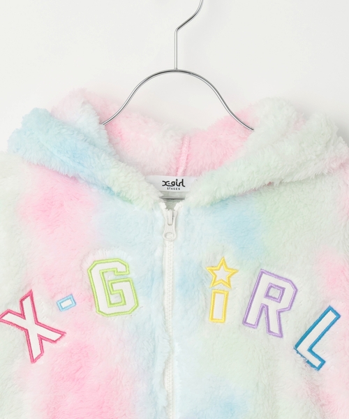 X-girl Stages（エックスガールステージス）の「【TBSドラマ フェイクマミー 着用アイテム】ロゴアップリケ刺しゅうフラッフィージップパーカー（パーカー・キッズ・ブラック/カラフル/ラベンダー・80ｃｍ/110cm/120cm/130cm/140cm/90cm/100cm）」の5枚目の写真