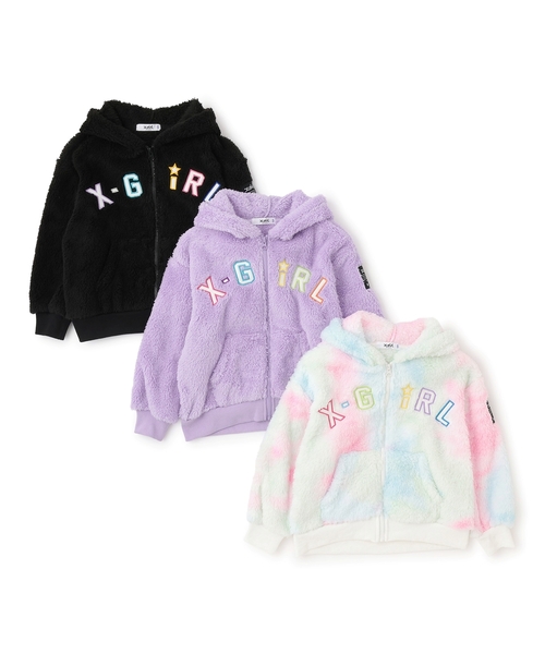 X-girl Stages（エックスガールステージス）の「【TBSドラマ フェイクマミー 着用アイテム】ロゴアップリケ刺しゅうフラッフィージップパーカー（パーカー・キッズ・ブラック/カラフル/ラベンダー・80ｃｍ/110cm/120cm/130cm/140cm/90cm/100cm）」の10枚目の写真